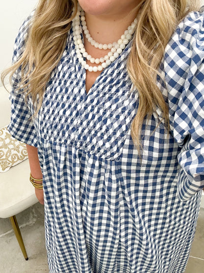 Midi plaid dress with a gathered yoke