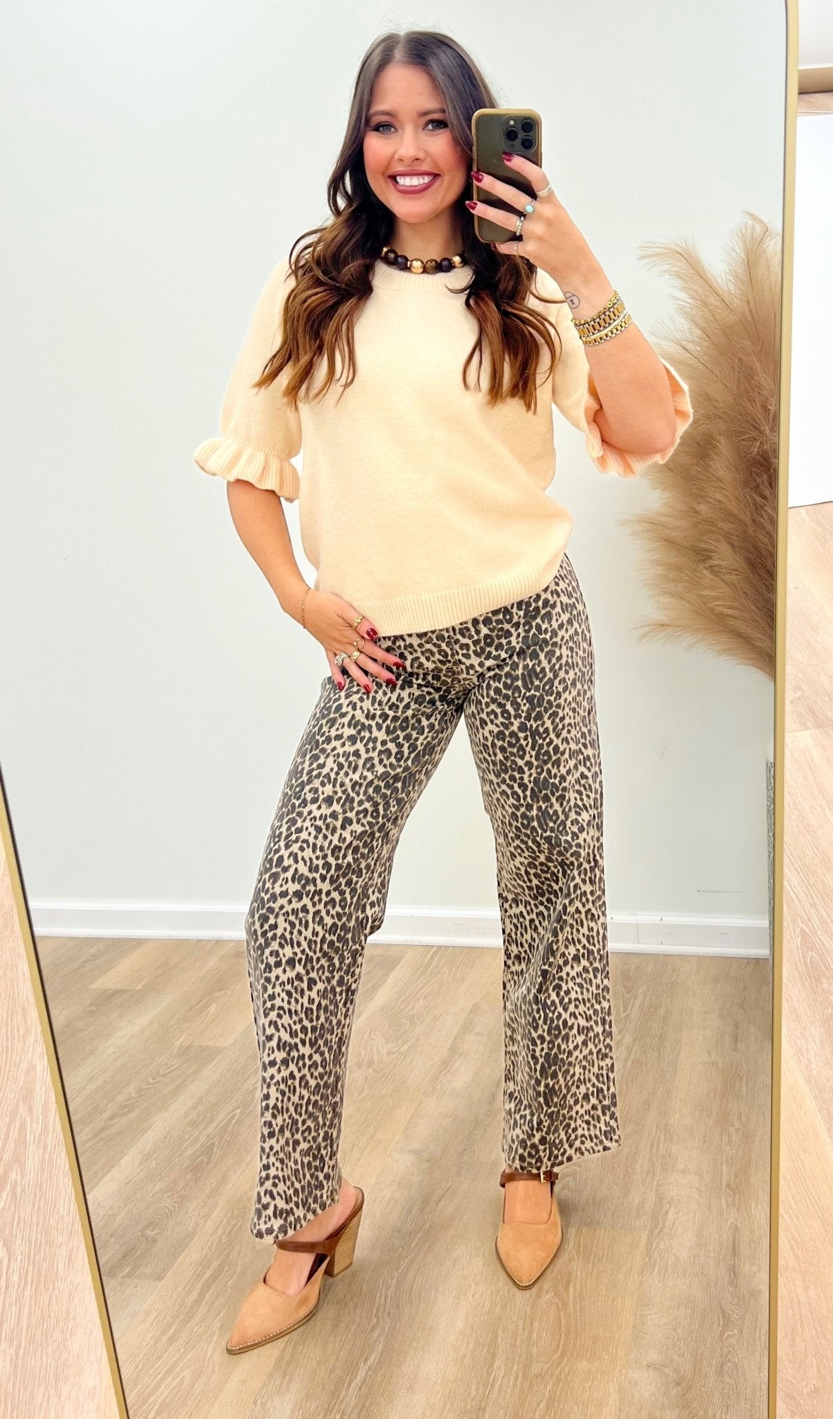 Umgee Round Neck Ruffle Sleeve Sweater Top - Lavish Boutique01-TOPS