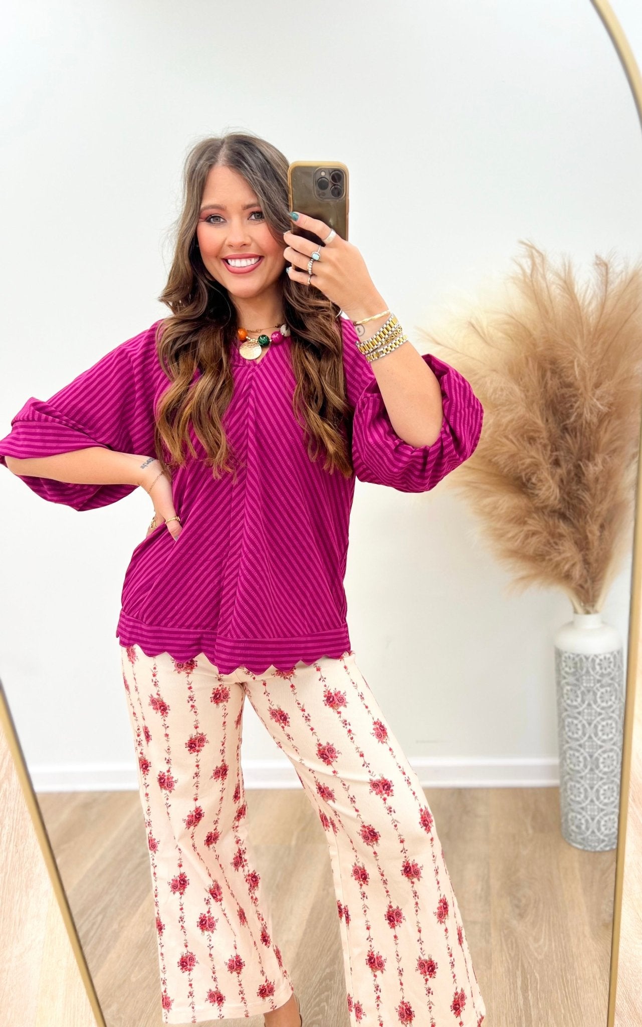 Umgee Striped Seersucker V-Neck Top - Lavish Boutique01-TOPS