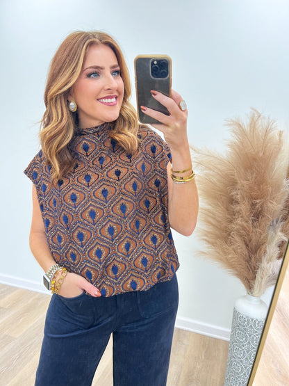 Umgee Velvet Mock Neck Bubble Top - Lavish Boutique01-TOPS
