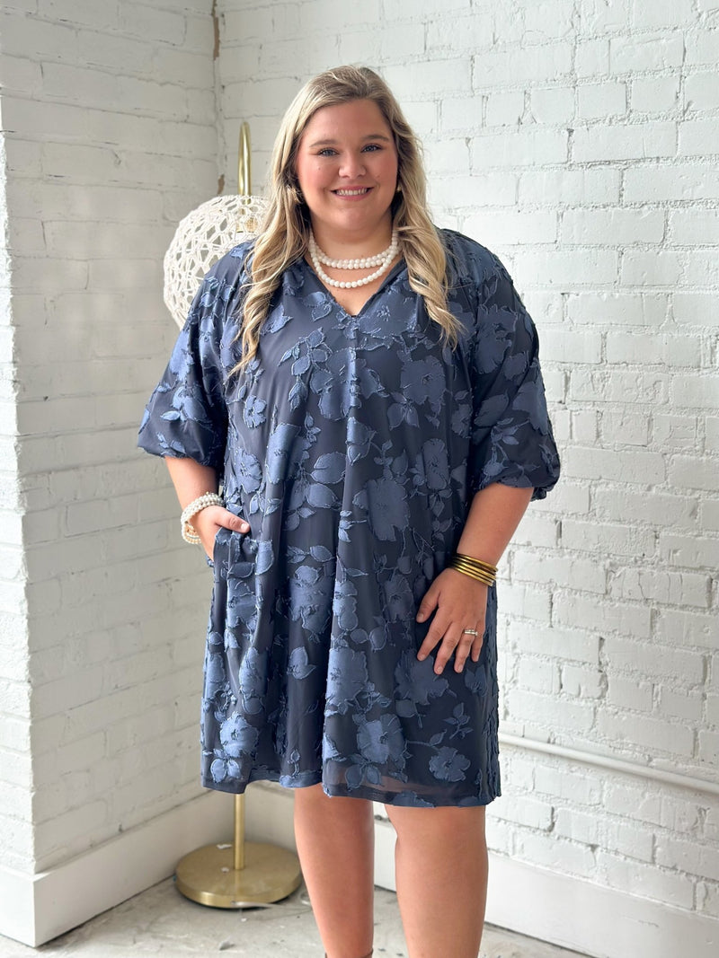 Umgee Velvet Scalloped Long Sleeve Dress