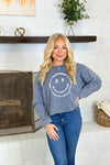 Denim Smiley Face Sweatshirt