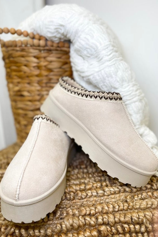 Beige Slip On Platform Slipper