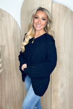 Black Knit Collared V-Neck Sweater