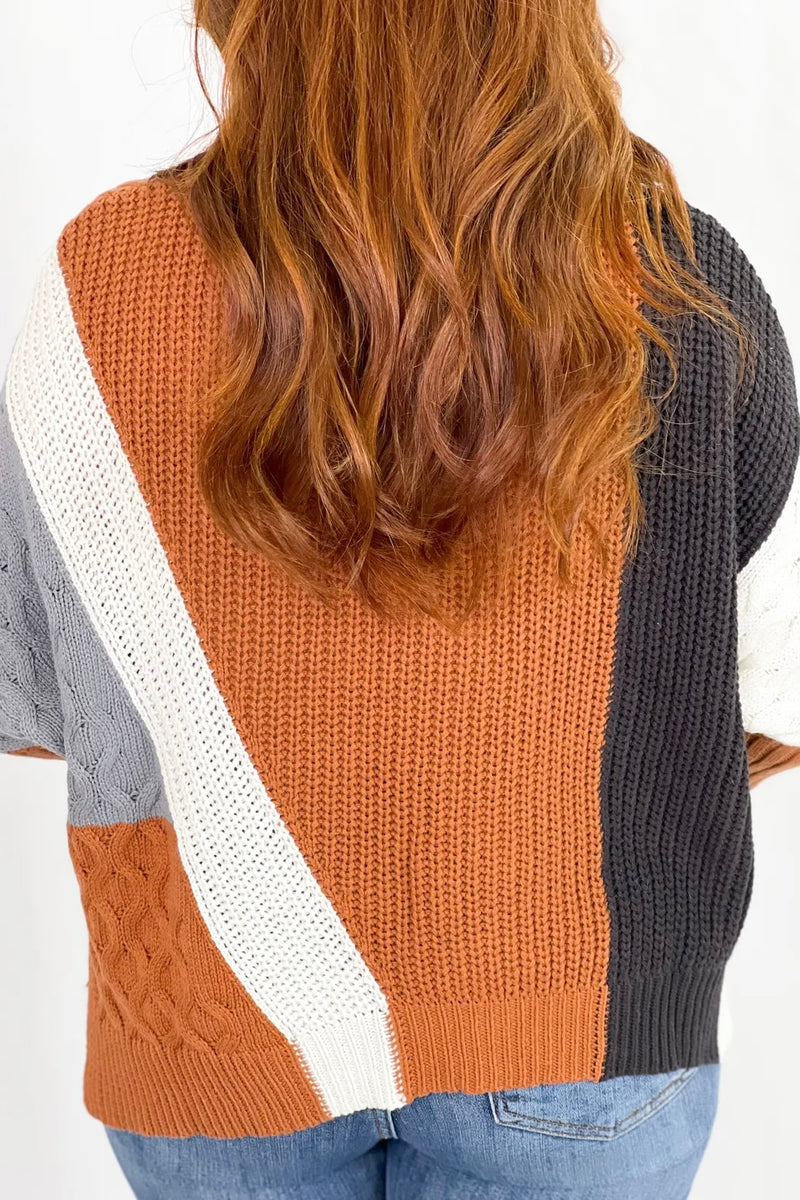 Sienna Multi Color Block Cableknit Sweater