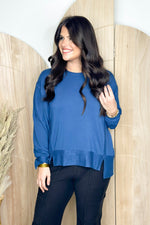 Midnight Blue Raw Edge Detail Long Sleeve Top