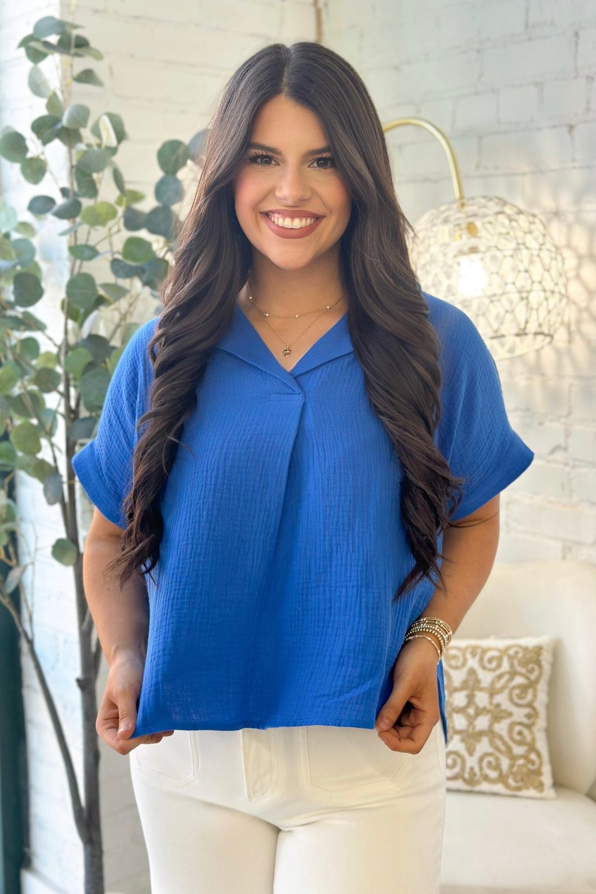 V-Neck Cotton Gauze Top - Lavish BoutiqueTops