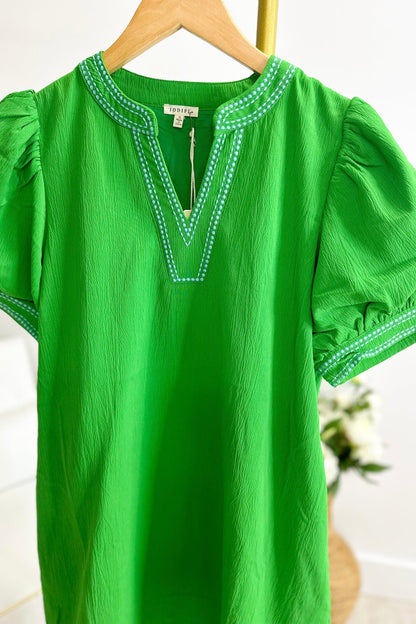 V-Neck Detailed Puff Sleeve Dress - Lavish BoutiqueDresses