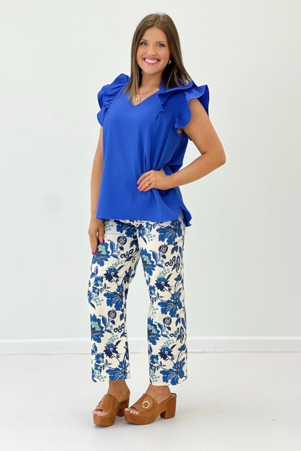 V-Neck Ruffle Sleeve Top - Lavish BoutiqueTops
