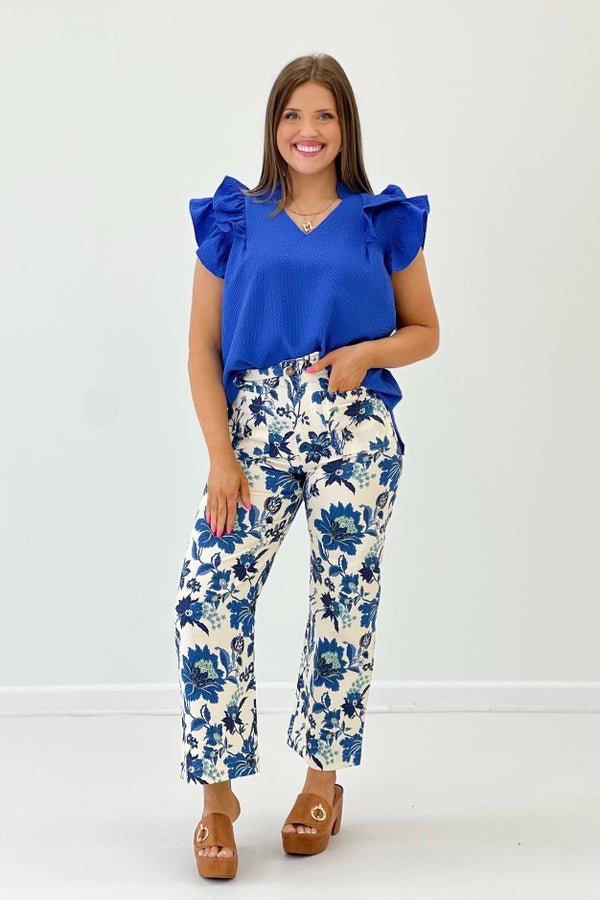 V-Neck Ruffle Sleeve Top - Lavish BoutiqueTops