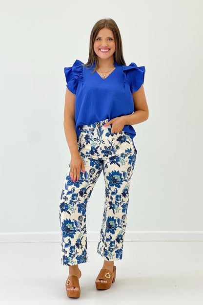 V-Neck Ruffle Sleeve Top - Lavish BoutiqueTops