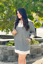 Heather Grey Half Zip Striped Sweater Dress