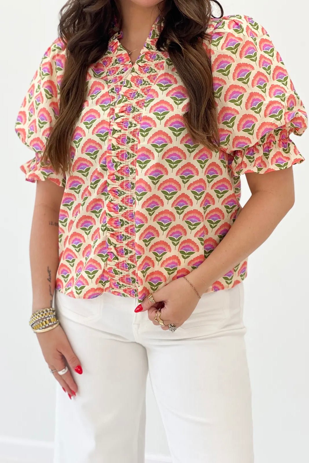 Vanilla Floral Puff Sleeve Top - Lavish BoutiqueTops