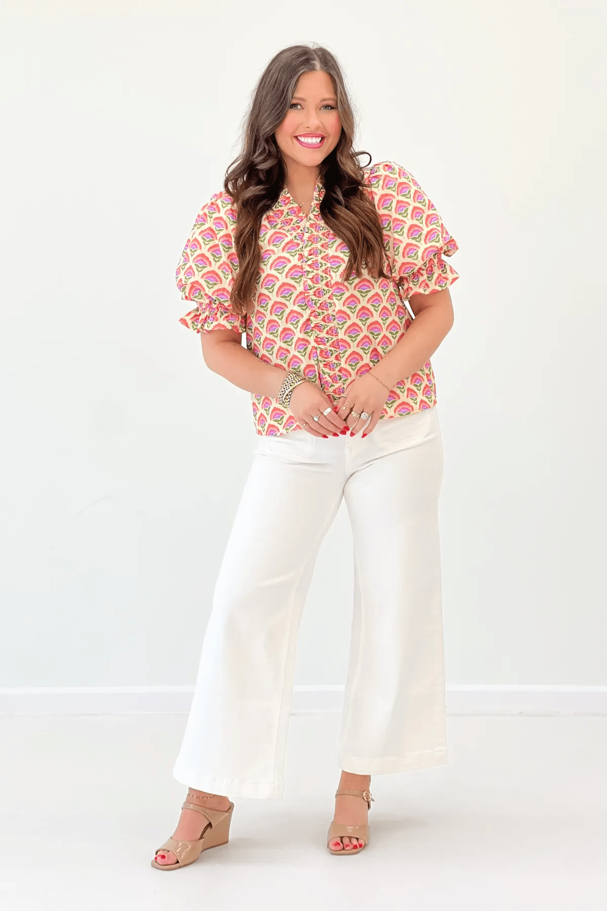 Vanilla Floral Puff Sleeve Top - Lavish BoutiqueTops