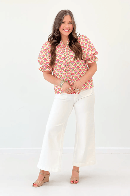 Vanilla Floral Puff Sleeve Top - Lavish BoutiqueTops