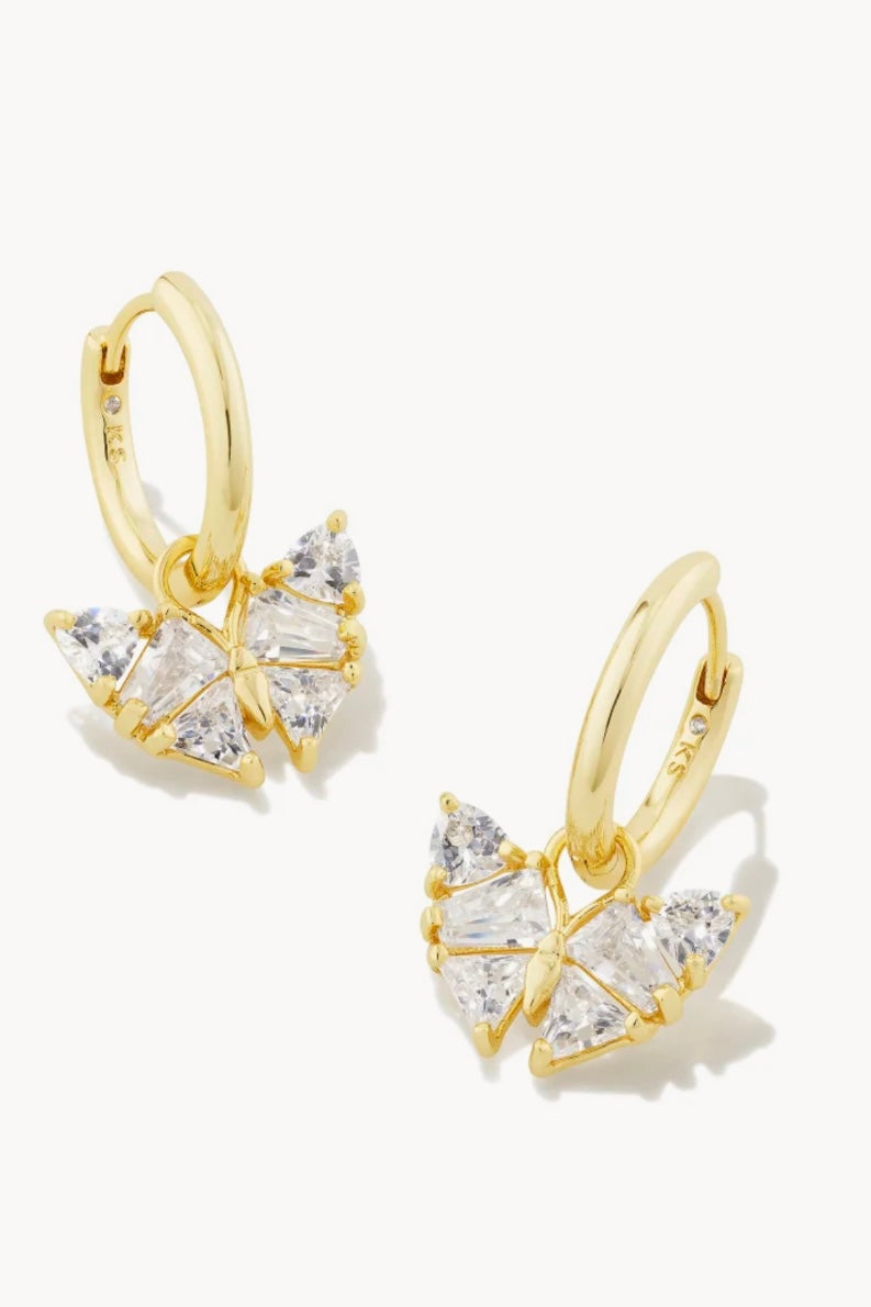 Kendra Scott Blair Butterfly Gold White Crystal Huggie Earring