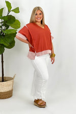 Rust Terry V-Neck Half Sleeve Top