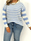 Chambray Textured Striped Long Sleeve Sweater