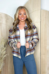 Ivory and Taupe Plaid Printed Jacket