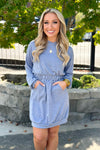 Heather Denim Long Sleeve Pocket Hoodie Dress