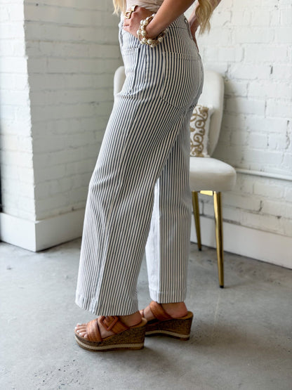 Striped wide leg denim with a high waist