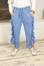 Denim Mineral Wash Ruffle Detail Pants *Final Sale*