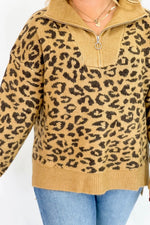 Camel Half Zip Leopard Print Sweater