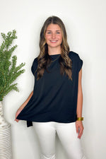 Black Silk Sleeveless Tunic Top