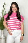 Bubble Pink Short Sleeve Striped Top