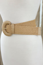 Tan Wrapped Half Moon Straw Belt