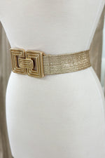 Gold Ribbed Rectangle Buckle Metallic Belt