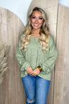 Sage Ribbed V-Neck Knit Long Sleeve Top