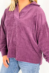 Plum Crossover Collared Long Sleeve Top