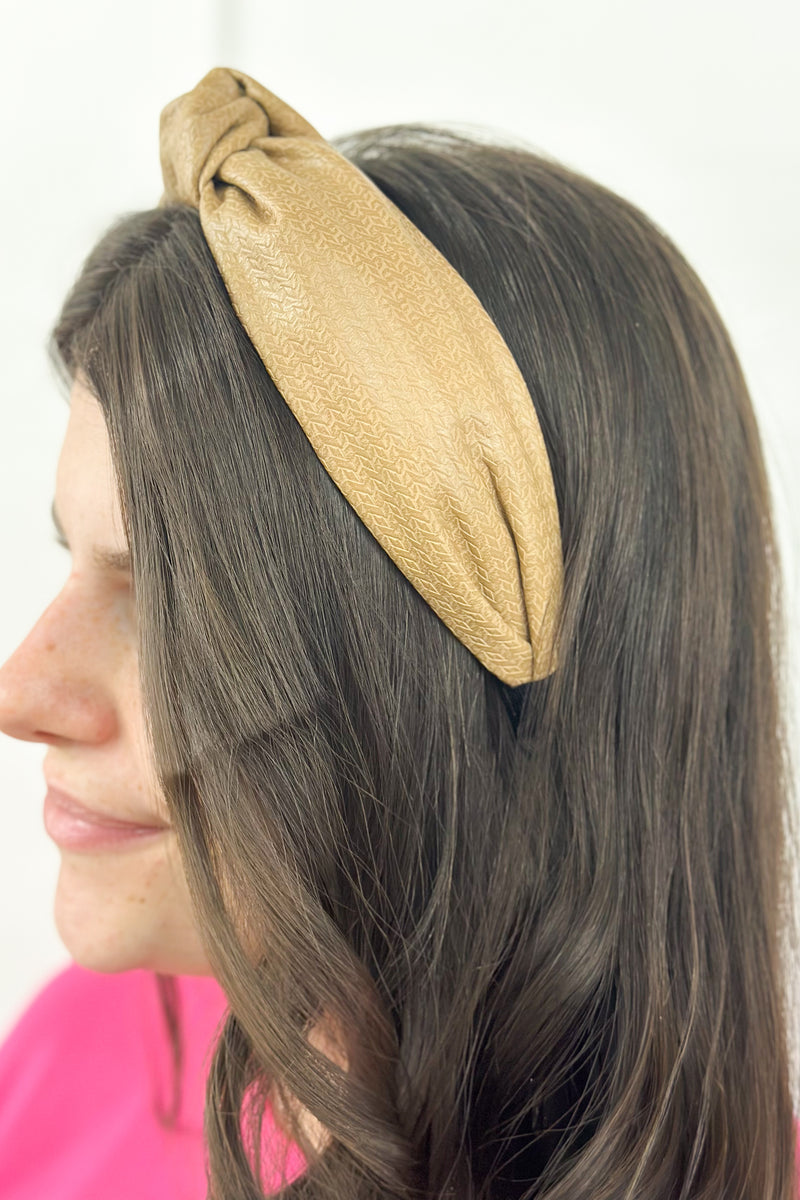 Taupe Textured Leather Headband