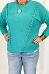 Teal Blue Braid Knit Detail Sweater