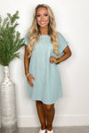 Sea Foam Ribbed Short Sleeve Mini Dress