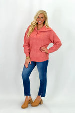 Coral Pink Long Sleeve Knit Sweater