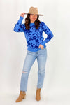 Blue Floral Print Long Sleeve Sweater