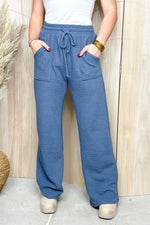 Denim Knit Drawstring Wide Leg Pants