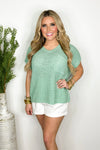 Mint Sage Short Sleeve Loose Knit Sweater