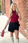 Merlot Mock Neck Sleeveless Top