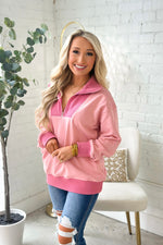 Coral Pink Long Sleeve Quarter Zip Top