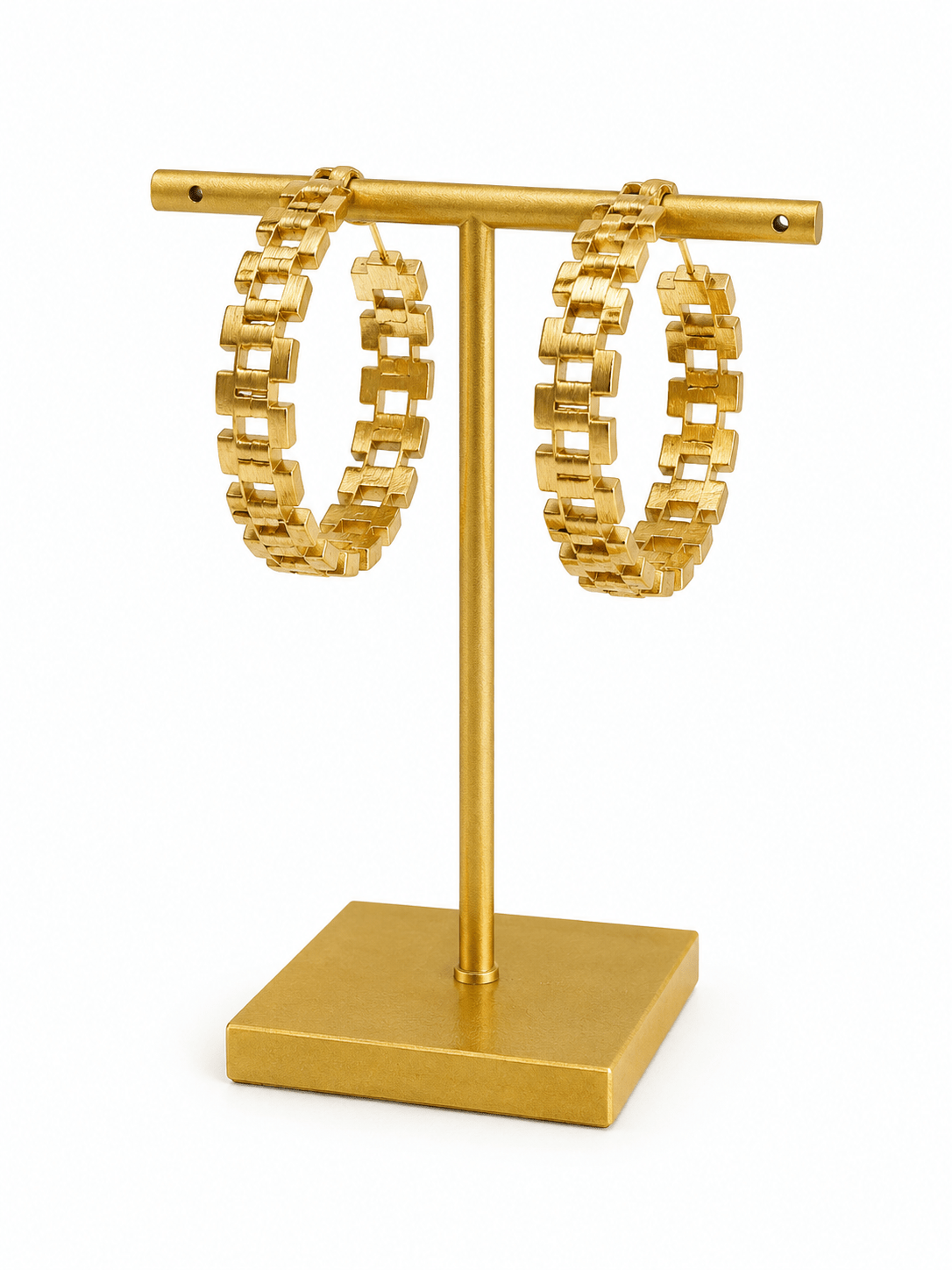 Hoop earrings styled after a linked watch band