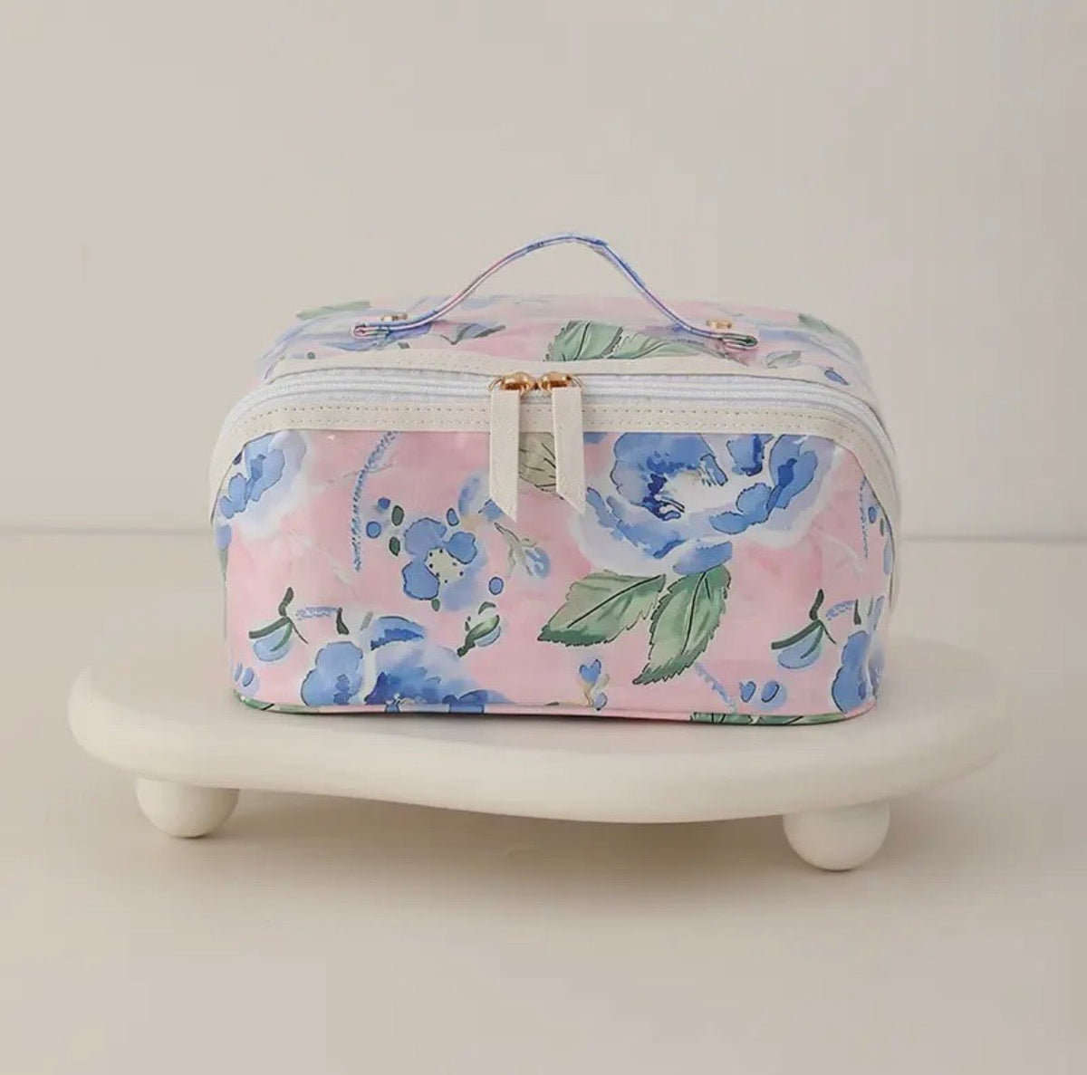 Medium waterproof cosmetic bag in the Bluebell Voyage print
