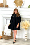 Black Embroidered Scallop Collar Dress