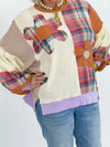 Ivory Combo Long Sleeve Plaid Mix Top