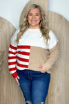 Red Color Block Striped Long Sleeve Knit Sweater