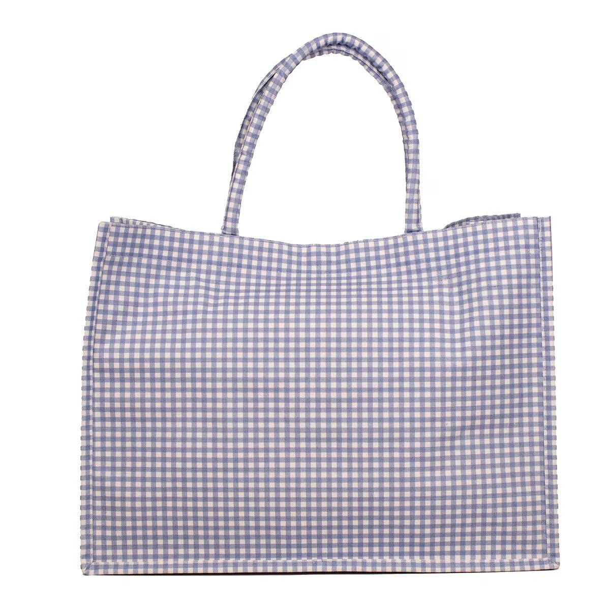 White and Blue Gingham Classic Tote - Lavish Boutique Accessories