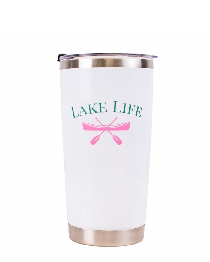 White and Emerald 20oz Lake Life Tumbler - Lavish Boutique 310 Home - Gift