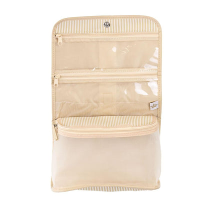 Pinstriped travel pouch in white and shell